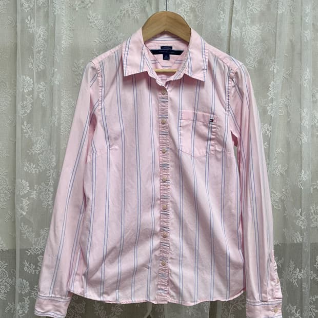 S) 타미힐피거 여성 스트라이프 셔츠 핑크
