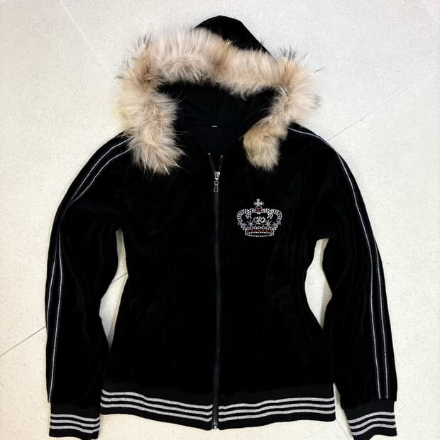 벨벳 큐빅 퍼 후드집업