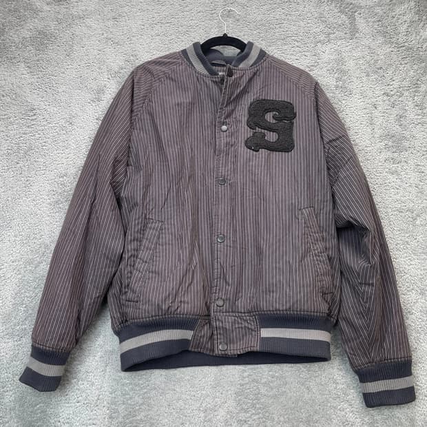 00s 스투시 올드스쿨 핀 스트라이프 바시티 자켓