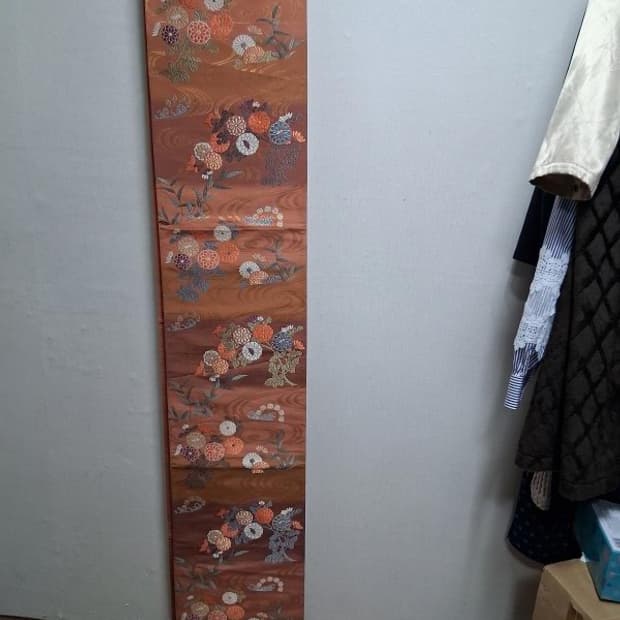 후쿠로오비 일본 고전패턴 대나무 플라워 자카드 견 후쿠로오비 