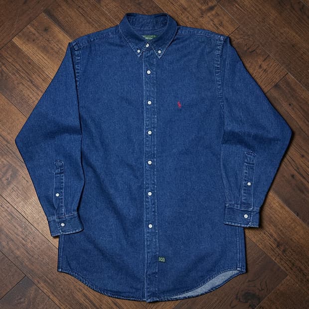 90s 폴로 컨트리 버튼다운 데님셔츠 M