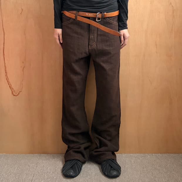 준야와타나베 체크 울 플레어 팬츠