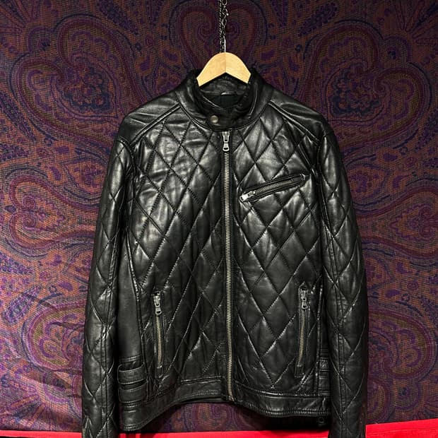 HE by MANGO 양가죽 퀄팅 바이크 자켓