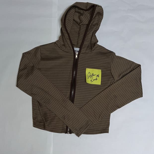 아우터 포스트잇 스트라이프 크롭 후드집업 (brown)