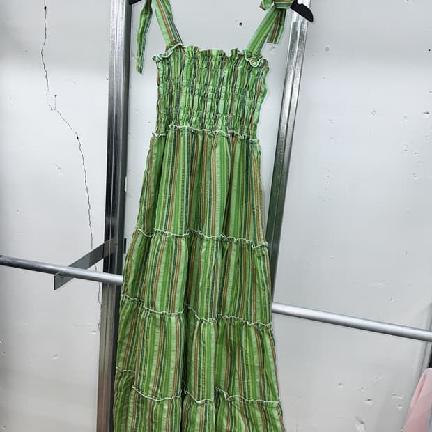 green color stripes strap dress