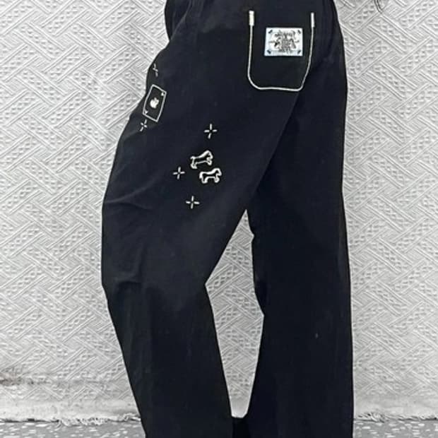론론 드로잉 스트릿 펑크 키치 자수 파라슈트 팬츠 F C12563