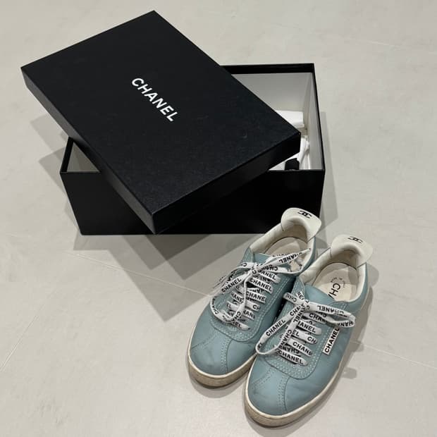샤넬 정품 슈레이스 로고 카프스킨 민트 스니커즈 운동화 225 230