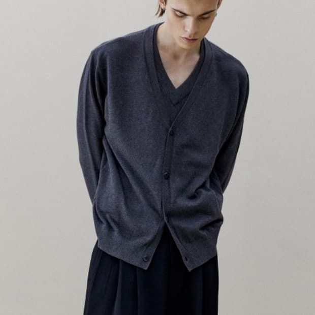 노이어 캐시미어 레이어드 풀오버 가디건 니트 다크 그레이