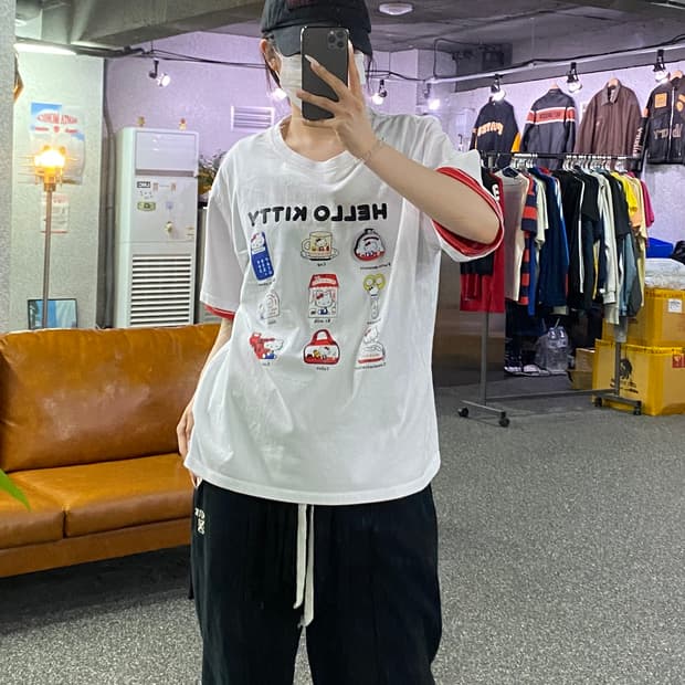 헬로키티 아이템 그래픽 반팔 티셔츠 B4917