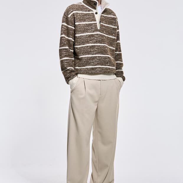 (34인치)새상품/한섬 시스템옴므 2024 S핀턱 백밴딩 와이드핏 팬츠