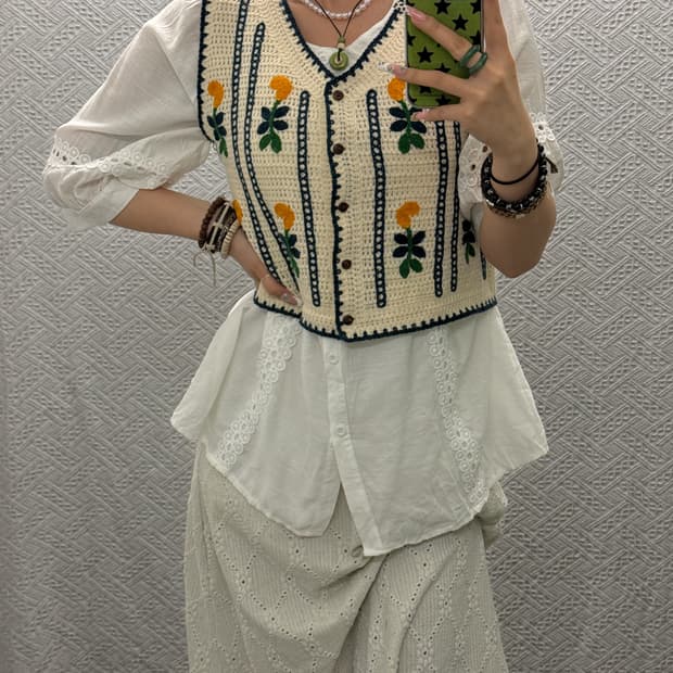 빈티지 모리걸 크로셰 플로럴 뜨개 자수 니트 베스트 K0149