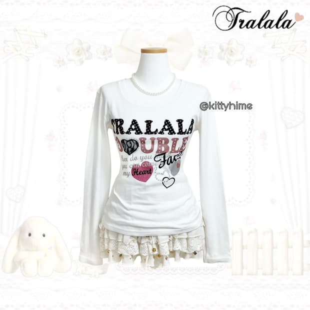 Tralala 트랄라라 레터링 하트 도트 롱슬리브리스 히메갸루 너드 갸루