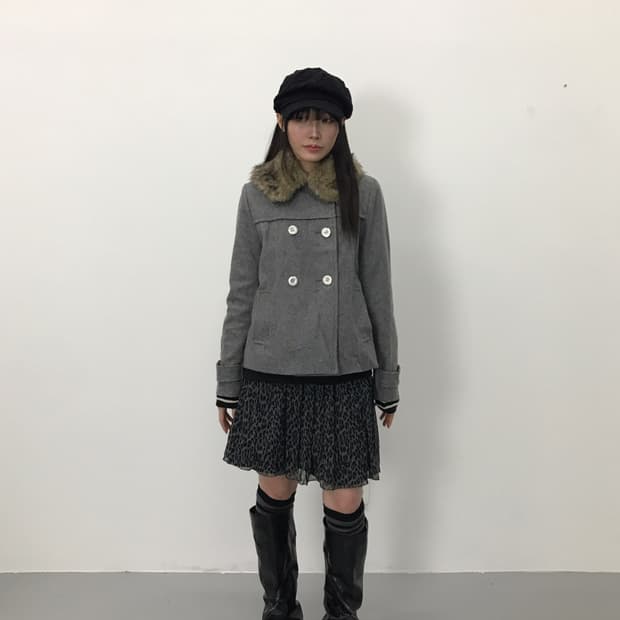 earth music Wool Blend Fur Double Coat