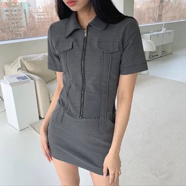 라디 카라 지퍼 원피스