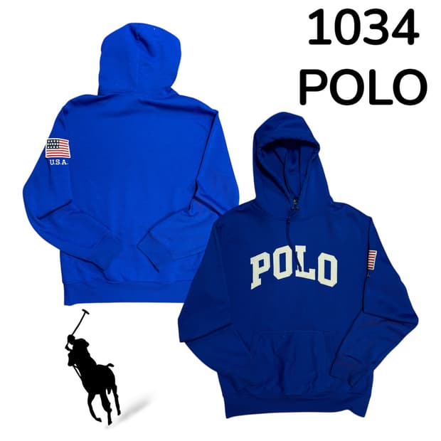 폴로 빅로고 블루 성조기 후드티 M