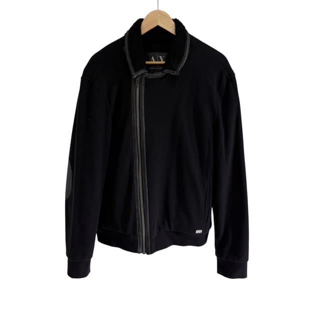 아르마니 익스체인지 엘보패치 비대칭 라이더 집업 자켓