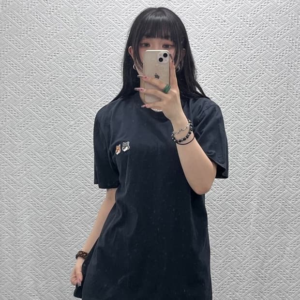 메종키츠네 캐주얼 키치 더블 폭스 로고 반팔티 L C12076