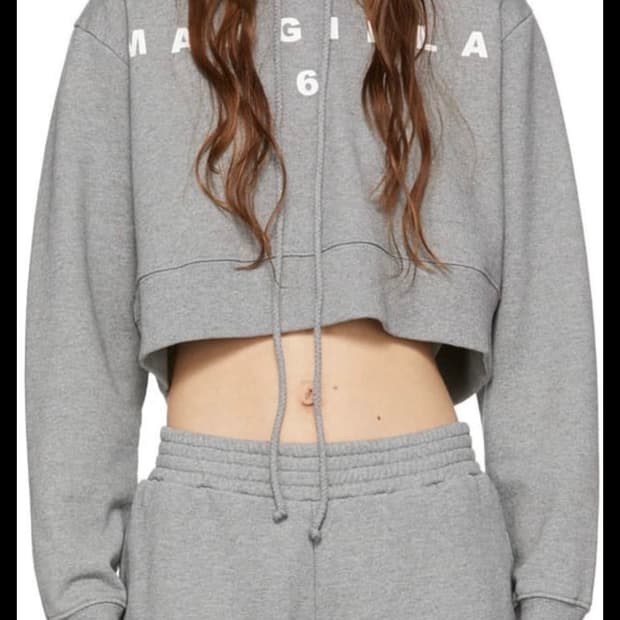 MM6 SSENSE 익스클루시브 에디션 크롭 로고 프린팅 후드티 XL