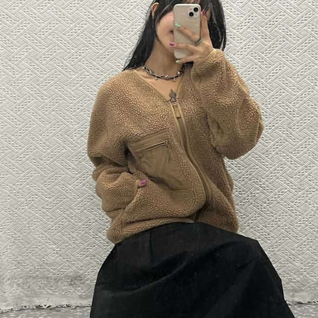 유니클로 U 브이넥 여리 양털 플리스 자켓 L C06680
