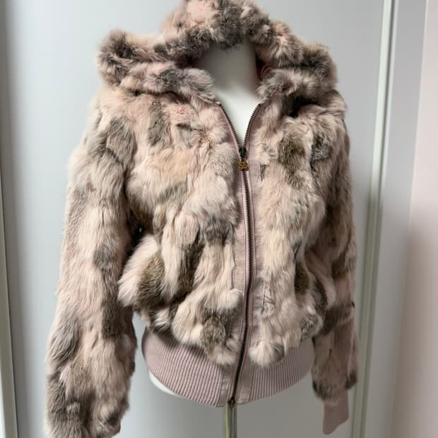 빈티지 핑크 래빗퍼 퍼자켓 투웨이 후드집업