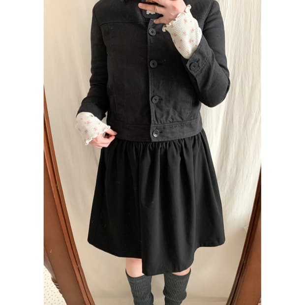 블랙 린넨 크롭 자켓