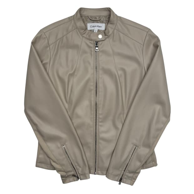 캘빈 클라인 아이보리 레더 바이커 자켓 L