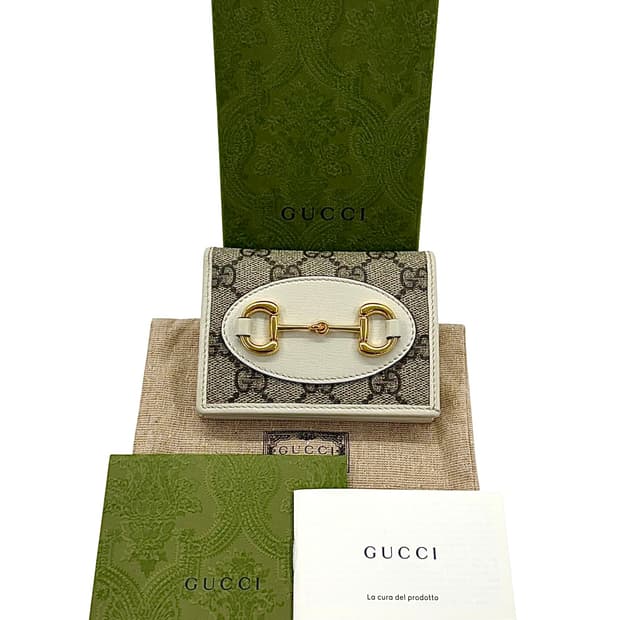 구찌 홀스빗 1955 카드 케이스 지갑 화이트