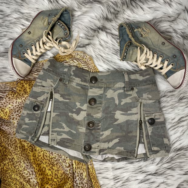 빈티지 카모 카고 스커트 팬츠