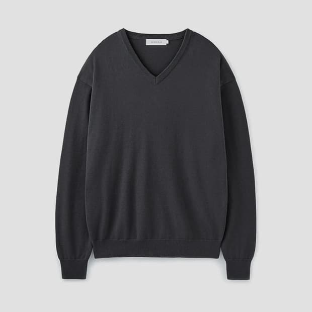 (XL) 유니온블루 하드트위스트 코튼 브이넥니트 차콜