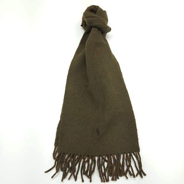 MX274 폴로 랄프로렌 올리브그린 하운드투스 양면 램스울 목도리 머플러