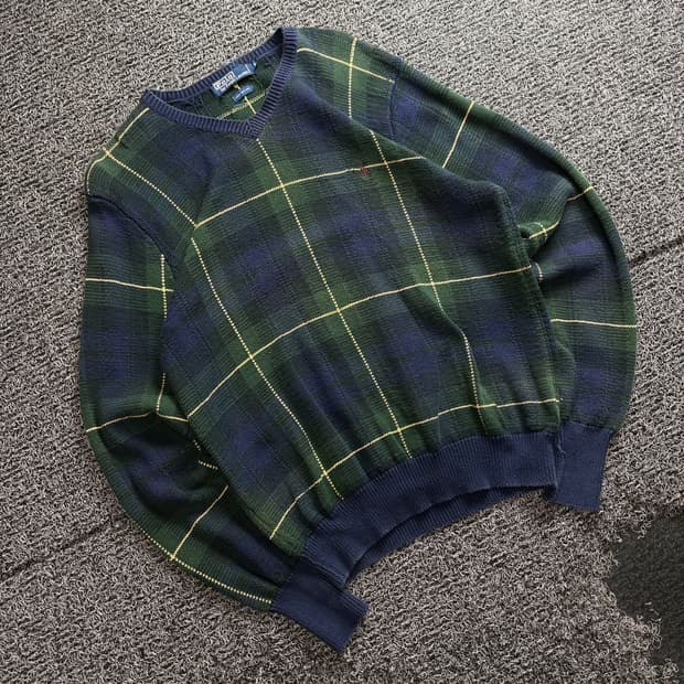 폴로 랄프로렌 포니로고 블랙 와치 체크 스웨터 4020