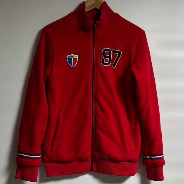 공용 아디다스 파이어버드 패치 니트 집업 트랙탑 M