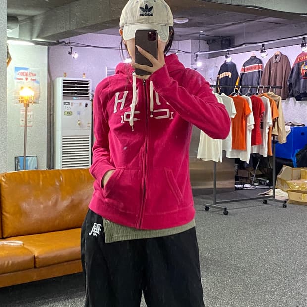 아베크롬비 피치 로고 후드집업 핑크 B5351