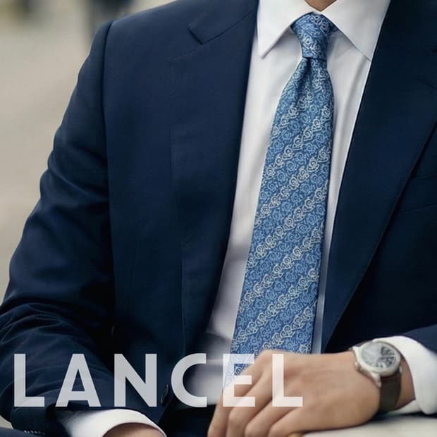 란셀 실크 블루 올오버 패턴 넥타이 8.8cm A+등급 K1893