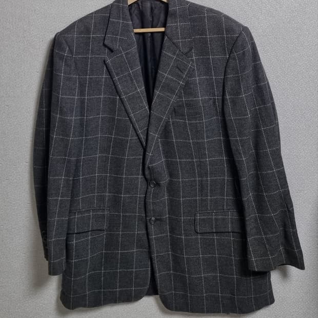 L (100) 버버리 빈티지 그레이 체크 울 블레이저 정장자켓
