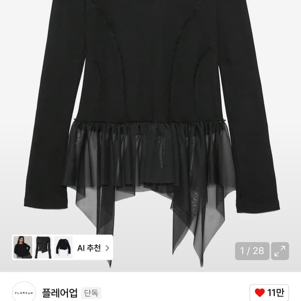 플레어업 레이어드 레이스 프릴 롱슬리브 블랙
