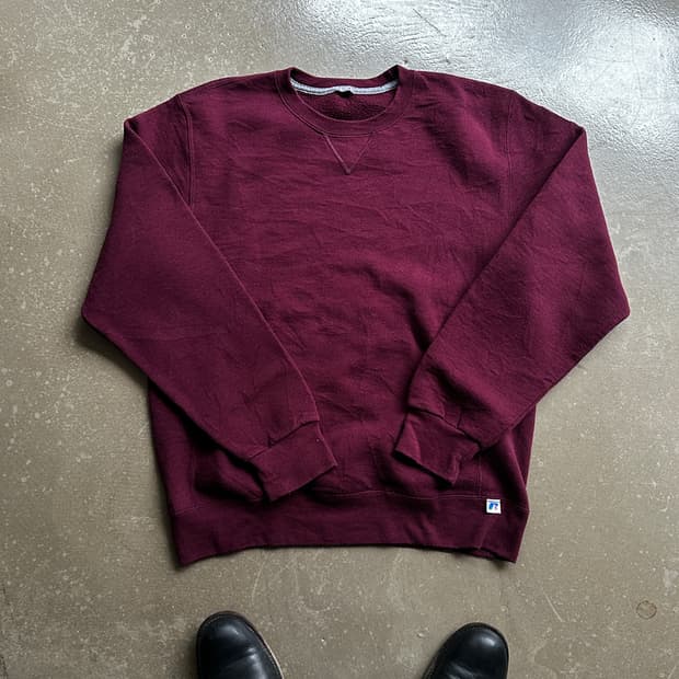 Russell Athletic 버건디 블랭크 스웻셔츠