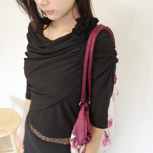 flower shirring T-shirt