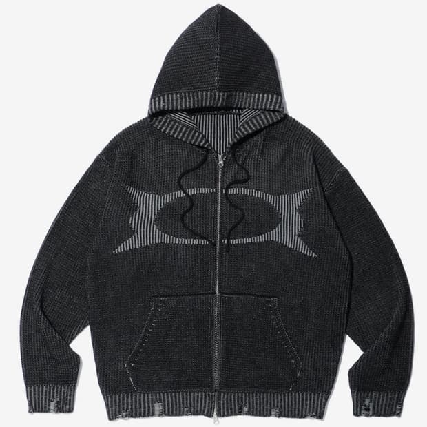 WORMHOLE KNIT HOOD ZIP UP CHARCOAL