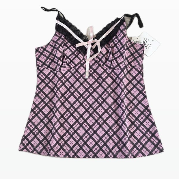 일본 빈티지 체크 캐미솔 나시 슬리브리스 히메갸루 오네갸루 베메클깔