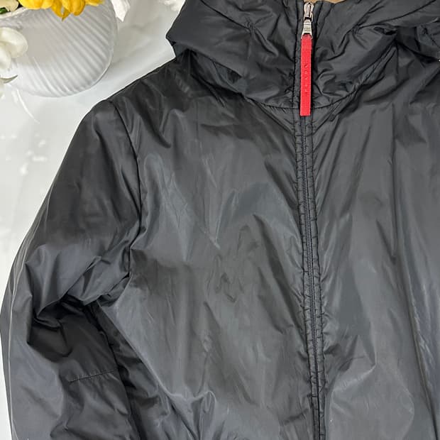 프라다 롱 패딩 후드 자켓 레인코트 점퍼 블랙 40