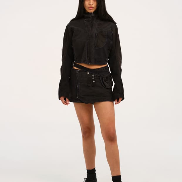 Hyeinseo patchwork mini skirt waist bag