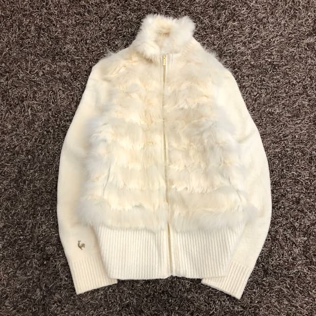 르꼬끄 폭스 래빗 퍼 울 니트 집업 자켓