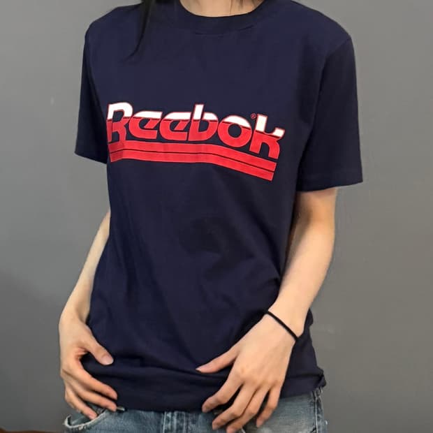 00’s 빈티지 네이비 리복 로고 프린팅 반팔티