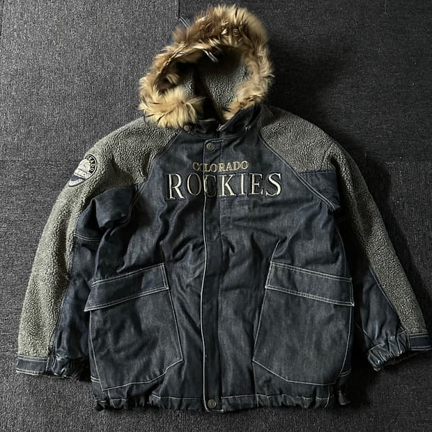 MLB 콜로라도 록키 인디고 그레이 데님 패딩  XL사이즈