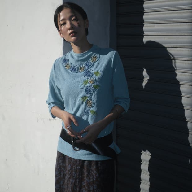 Sky blue flower blouse