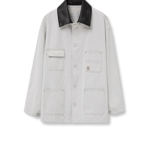 [48] 우영미 25ss 화이트 레더 칼라 데님 워크자켓