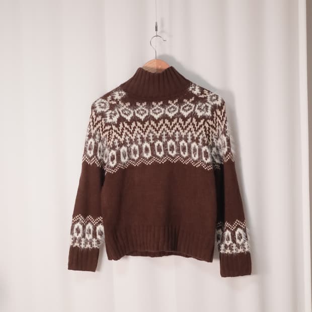 빈티지 자가드 노르딕 터틀넥 니트