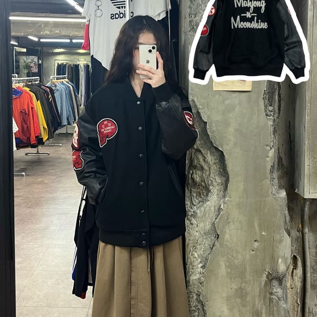 빈티지 Knowledge 패치 바시티 자켓 블랙 M #csz2165 