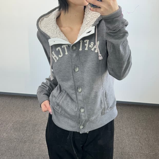 Abercrombie 아베크롬비 스펠아웃 퍼안감 그레이 버튼업 후드집업